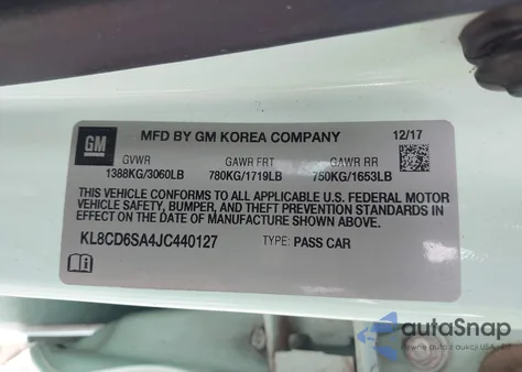 2018 Chevrolet Spark 1Lt Cvt from USA, damaged, VIN KL8CD6SA4JC440127